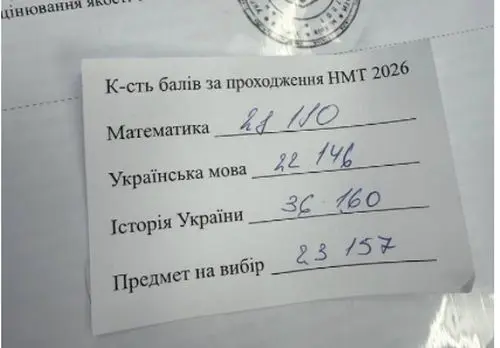 Скріншот результату НМТ